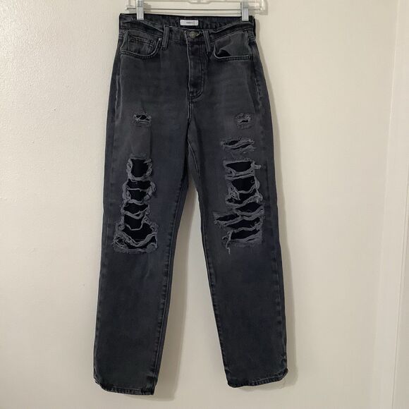 Black Grey Distressed Grunge Punk Concert Party Festival Jeans 28 in Waist - Picture 1 of 8